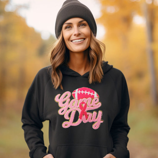 Gameday (Pink October) Black Hoodie with Gold Outline