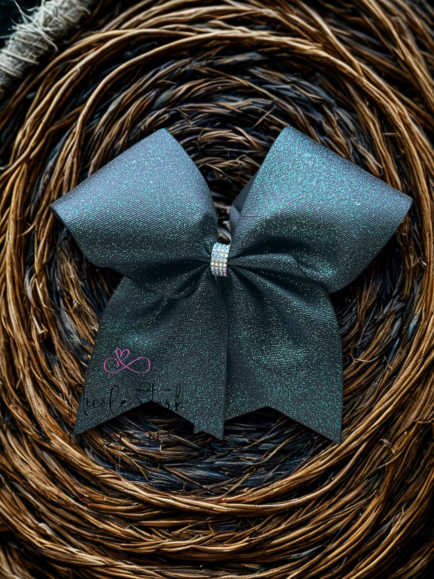 Black Bow with Green Glitter-Large